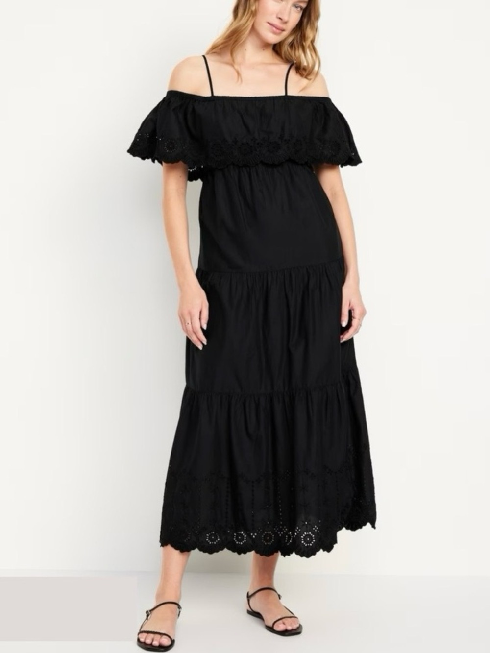 Old Navy Black Off-Shoulder Eyelet Maxi Dress